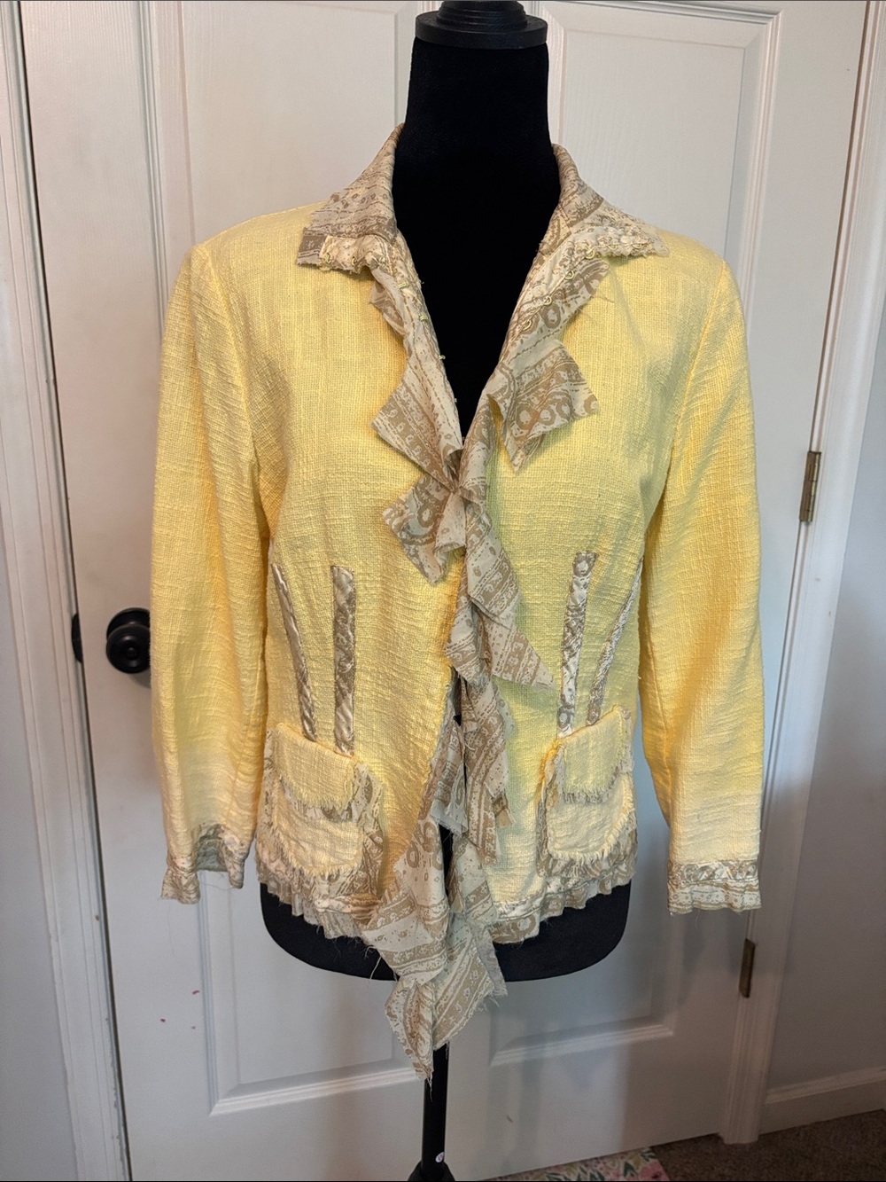 Roberto Cavalli Yellow Ruffle-Trim Women's Jacket